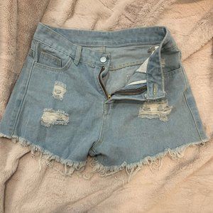 High Waisted Frayed Distressed Denim Shorts